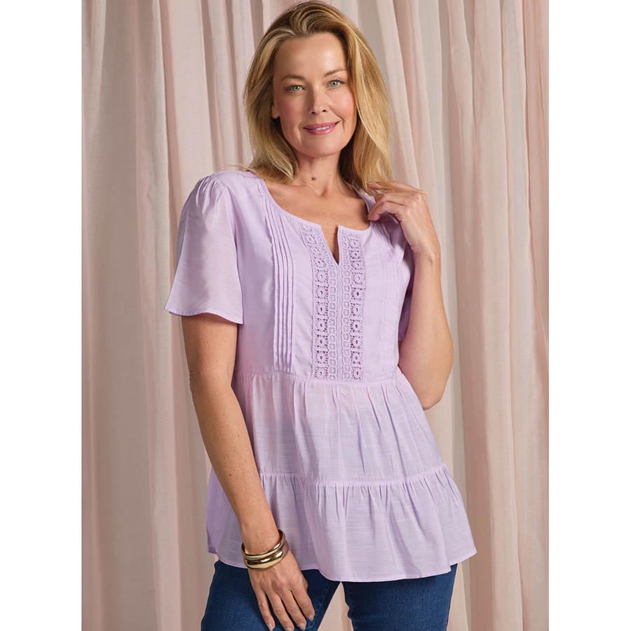 Lace Trimmed Textured Top - Innovations