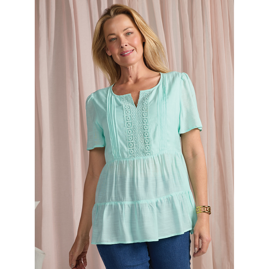 Lace Trimmed Textured Top - Innovations