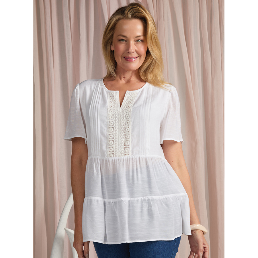 Lace Trimmed Textured Top - Innovations