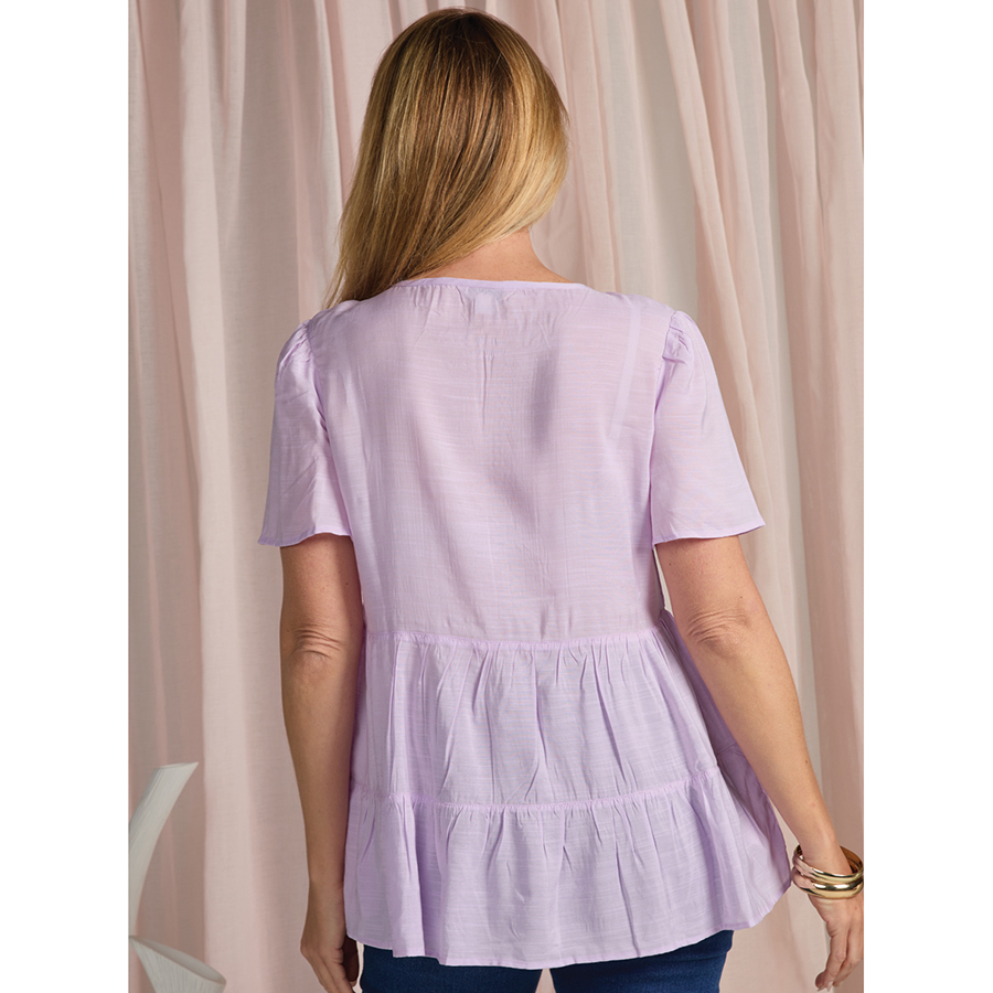 Lace Trimmed Textured Top - Innovations